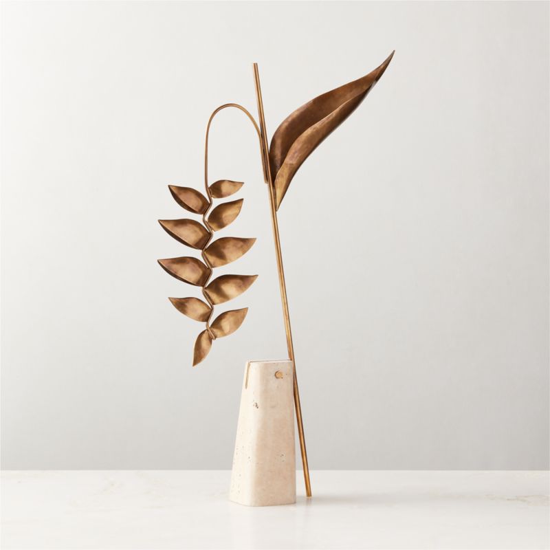 View Balizie Brass and Travertine Decorative Table Sculpture details