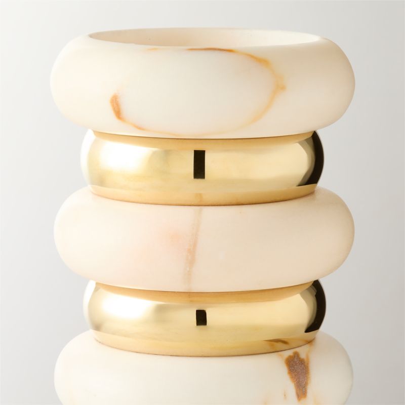 Band Golden Calacatta Marble And Unlacquered Brass Pillar Candle Holder Large - image 3 of 5