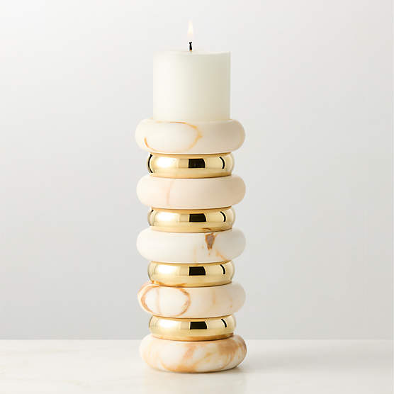 Band Golden Calacatta Marble And Unlacquered Brass Pillar Candle Holder Large