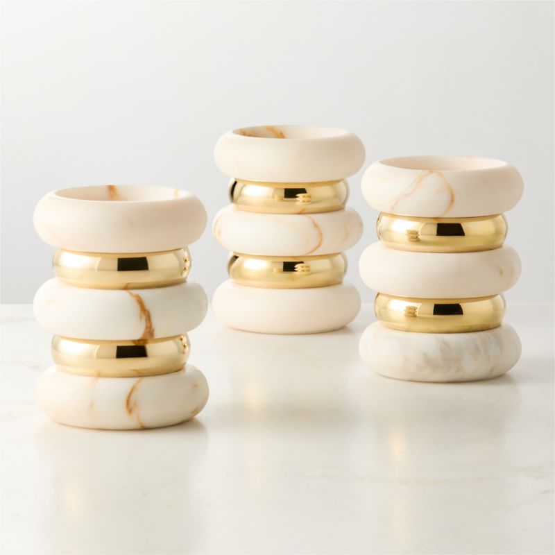 Band Golden Calacatta Marble And Unlacquered Brass Pillar Candle Holder Small - image 4 of 5