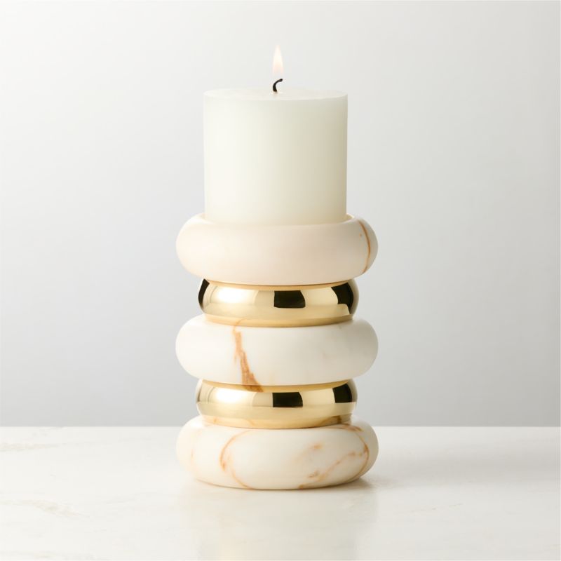 View Band Golden Calacatta Marble And Unlacquered Brass Pillar Candle Holder Small details