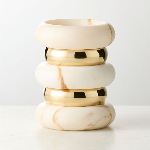 Band Golden Calacatta Marble And Unlacquered Brass Pillar Candle Holder Small