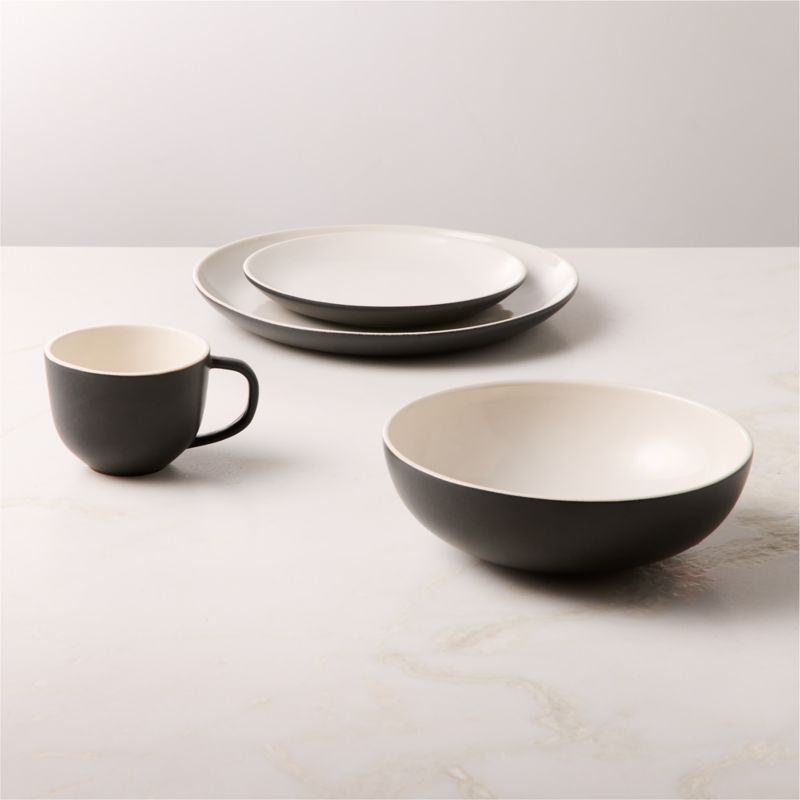 View Barchan 4-Piece Black and Warm White Stoneware Dinnerware Set by Kravitz Design details