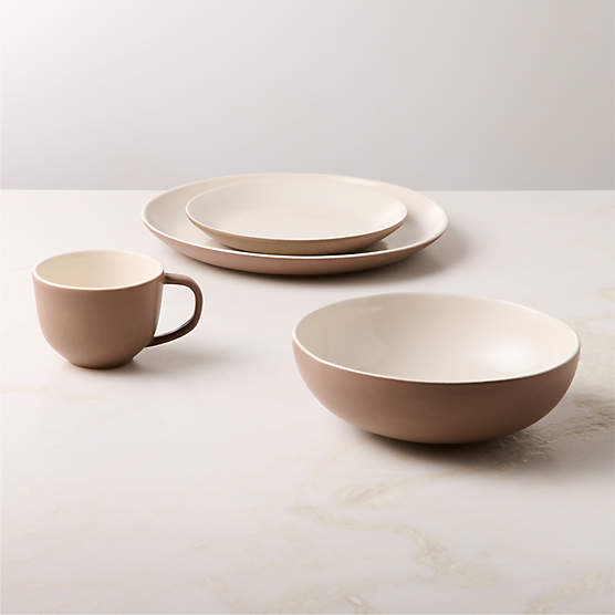 Barchan 4-Piece Brown and Warm White Stoneware Dinnerware Set by Kravitz Design