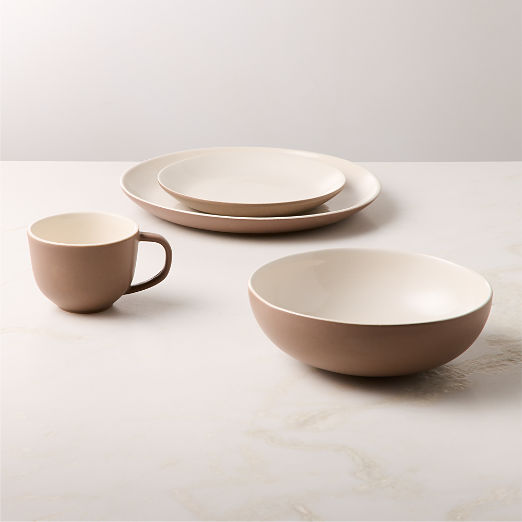 Barchan 4-Piece Brown and Warm White Stoneware Dinnerware Set by Kravitz Design