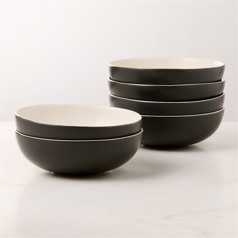 View Barchan Black and Warm White Stoneware Pasta Bowls Set of 6 by Kravitz Design details