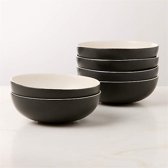 Barchan Black and Warm White Stoneware Pasta Bowls Set of 6 by Kravitz Design