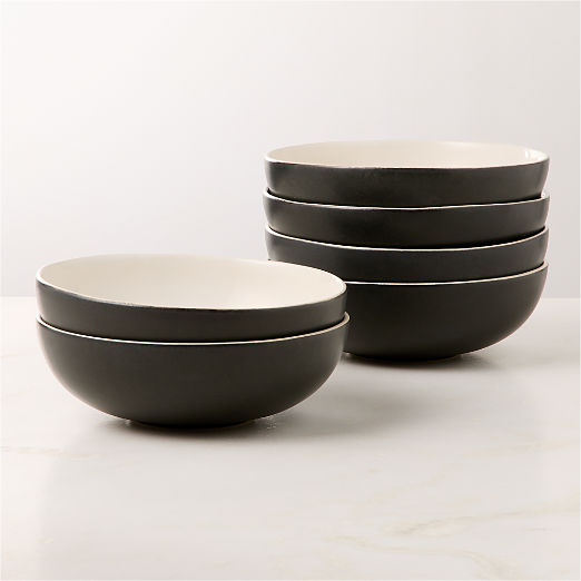 Barchan Black and Warm White Stoneware Pasta Bowls Set of 6 by Kravitz Design