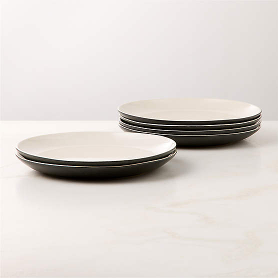 Barchan Black and Warm White Stoneware Dinner Plates Set of 6 by Kravitz Design