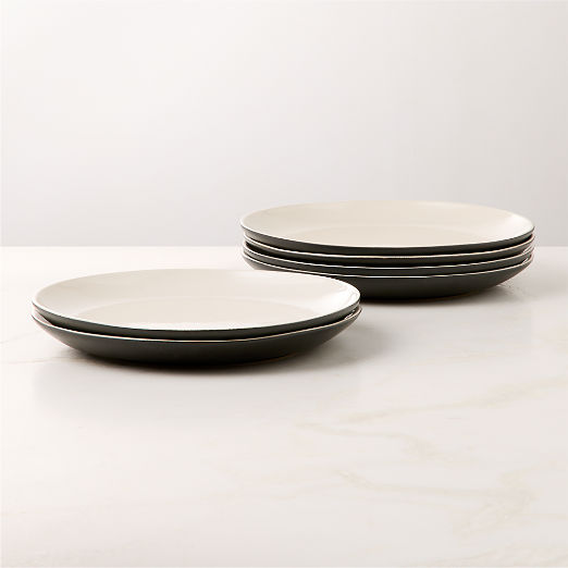 Barchan Black and Warm White Stoneware Dinner Plates Set of 6 by Kravitz Design