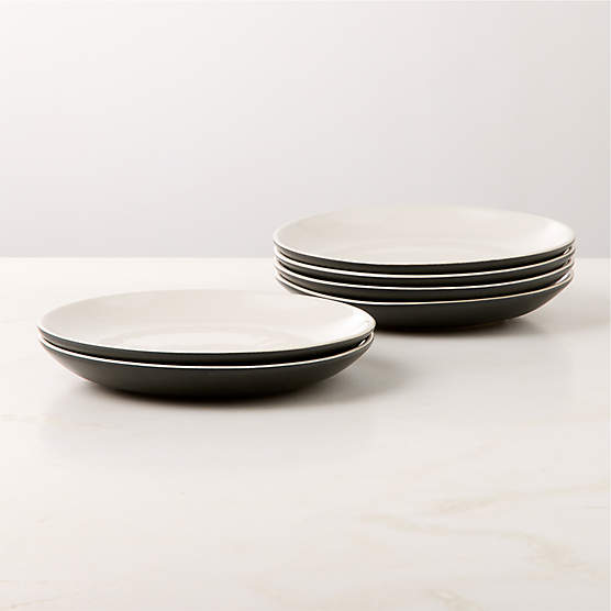 Barchan Black and Warm White Stoneware Salad Plates Set of 6 by Kravitz Design