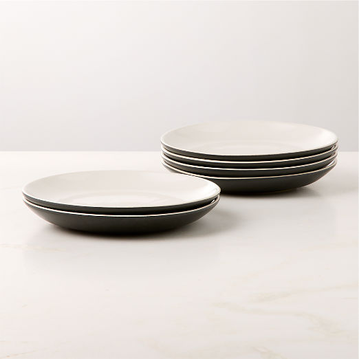 Barchan Black and Warm White Stoneware Salad Plates Set of 6 by Kravitz Design