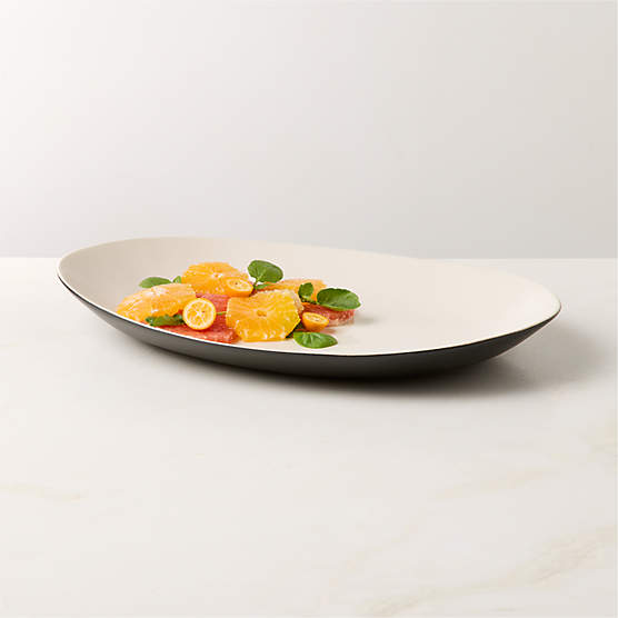 Barchan Oval Black and Warm White Stoneware Serving Platter by Kravitz Design