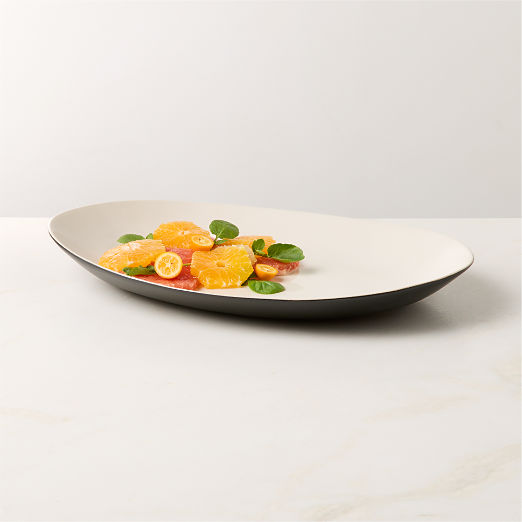 Barchan Oval Black and Warm White Stoneware Serving Platter by Kravitz Design