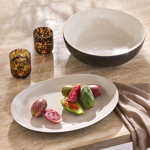 Barchan Oval Black and Warm White Stoneware Serving Platter by Kravitz Design