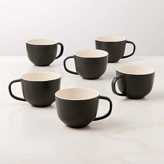 Barchan Black and Warm White Stoneware Mugs Set of 6 by Kravitz Design