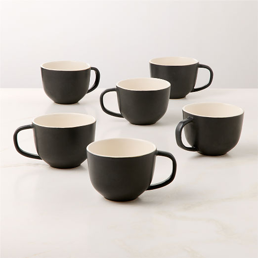 Barchan Black and Warm White Stoneware Mugs Set of 6 by Kravitz Design