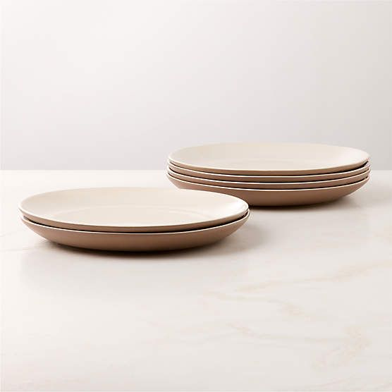 Barchan Brown and Warm White Stoneware Dinner Plates Set of 6 by Kravitz Design
