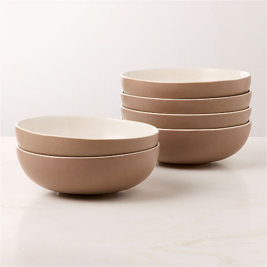 Barchan Brown and Warm White Stoneware Pasta Bowls Set of 6 by Kravitz Design