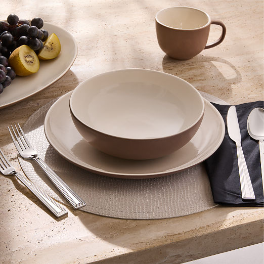 Barchan Brown and Warm White Stoneware Pasta Bowl by Kravitz Design