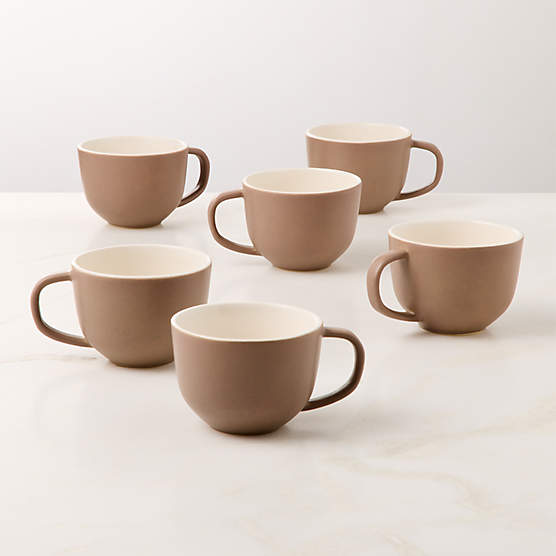Barchan Brown and Warm White Stoneware Mugs Set of 6 by Kravitz Design