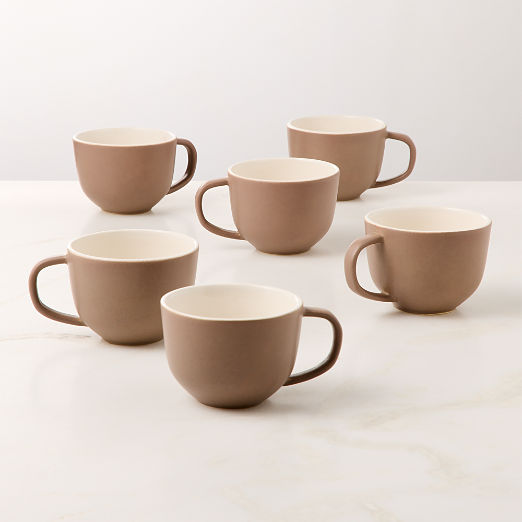Barchan Brown and Warm White Stoneware Mugs Set of 6 by Kravitz Design