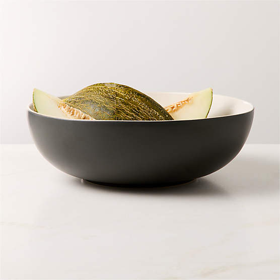 Barchan Black and Warm White Stoneware Serving Bowl by Kravitz Design