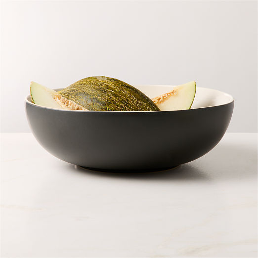 Barchan Black and Warm White Stoneware Serving Bowl by Kravitz Design