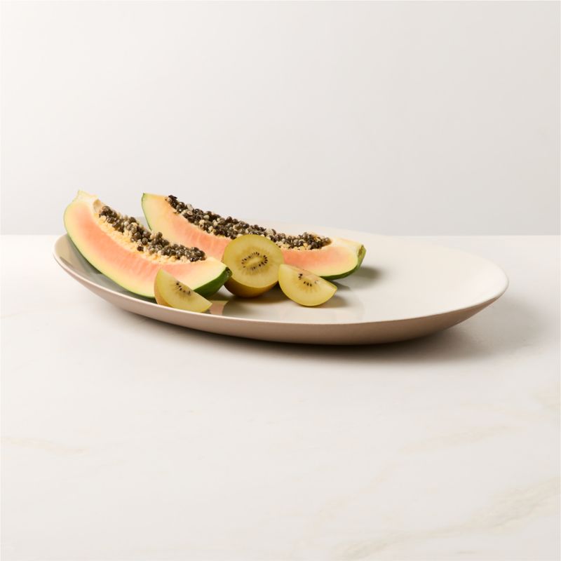 View Barchan Oval Brown and White Stoneware Serving Platter by Kravitz Design details