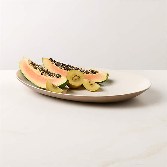 Barchan Oval Brown and White Stoneware Serving Platter by Kravitz Design