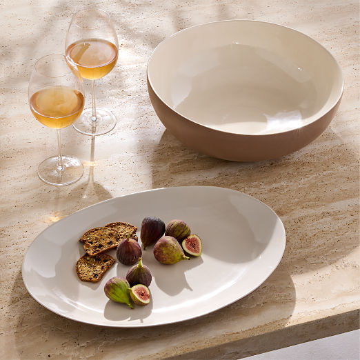 Barchan Oval Brown and White Stoneware Serving Platter by Kravitz Design