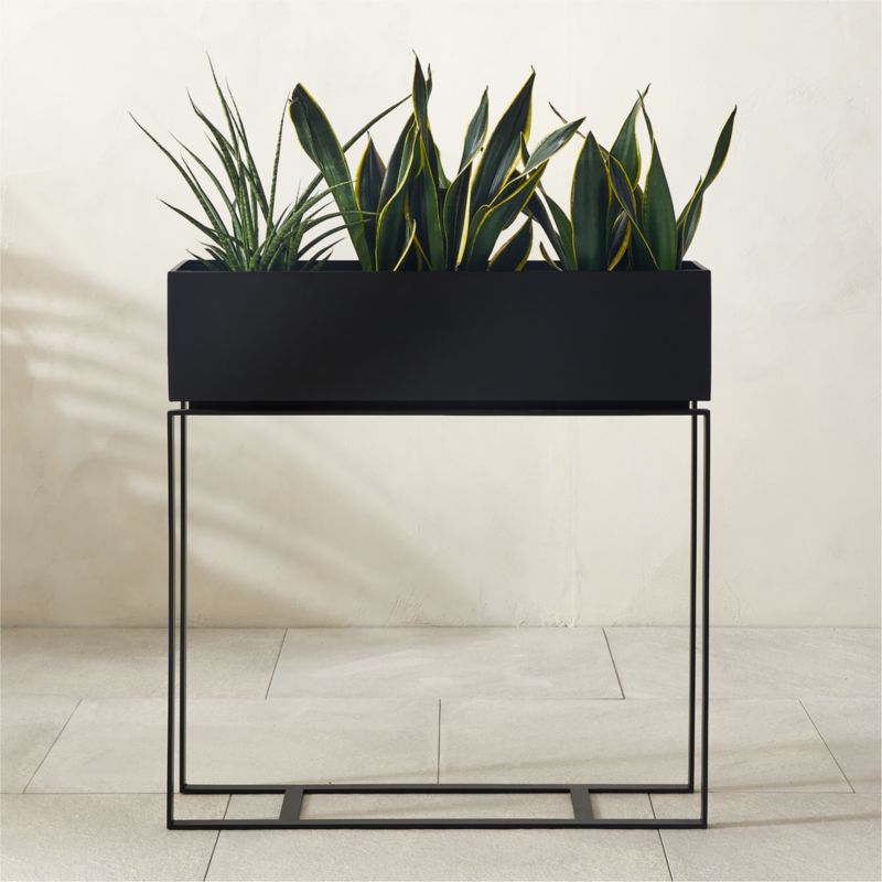 Baros Black Metal Outdoor Raised Planter Narrow + Reviews | CB2