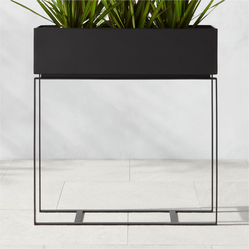 Baros Modern Black Metal Outdoor Raised Planter Tall + Reviews | CB2