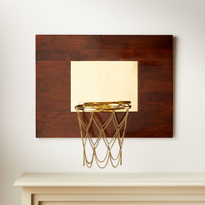 High-Gloss Wood and Polished Brass Basketball Hoop - image 0 of 3