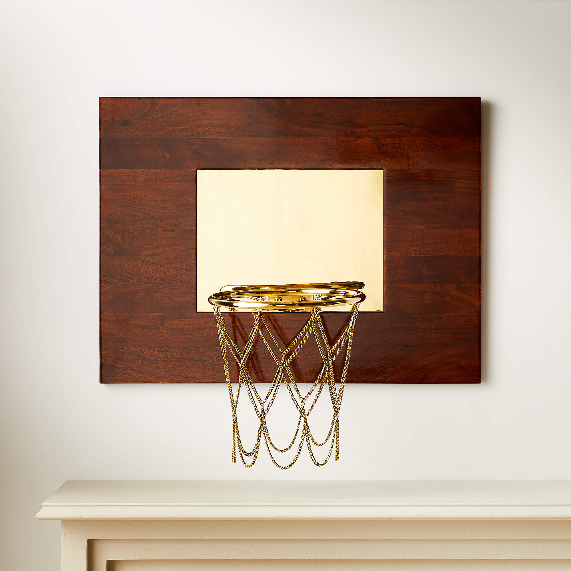HighGloss Wood and Polished Brass Basketball Hoop CB2