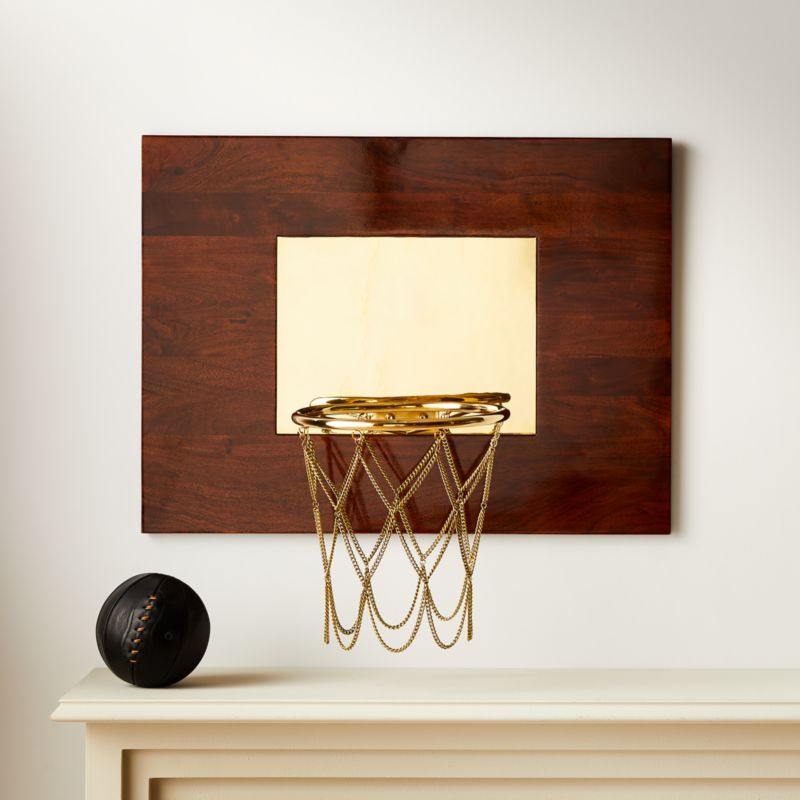 High-Gloss Wood and Polished Brass Basketball Hoop - image 1 of 3