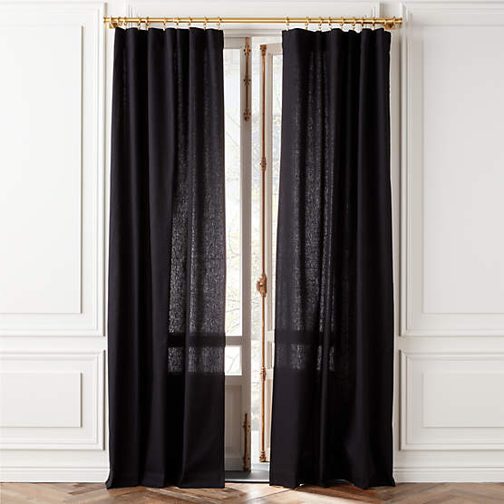 Basketweave Black Cotton Window Curtain Panel 48''x120''