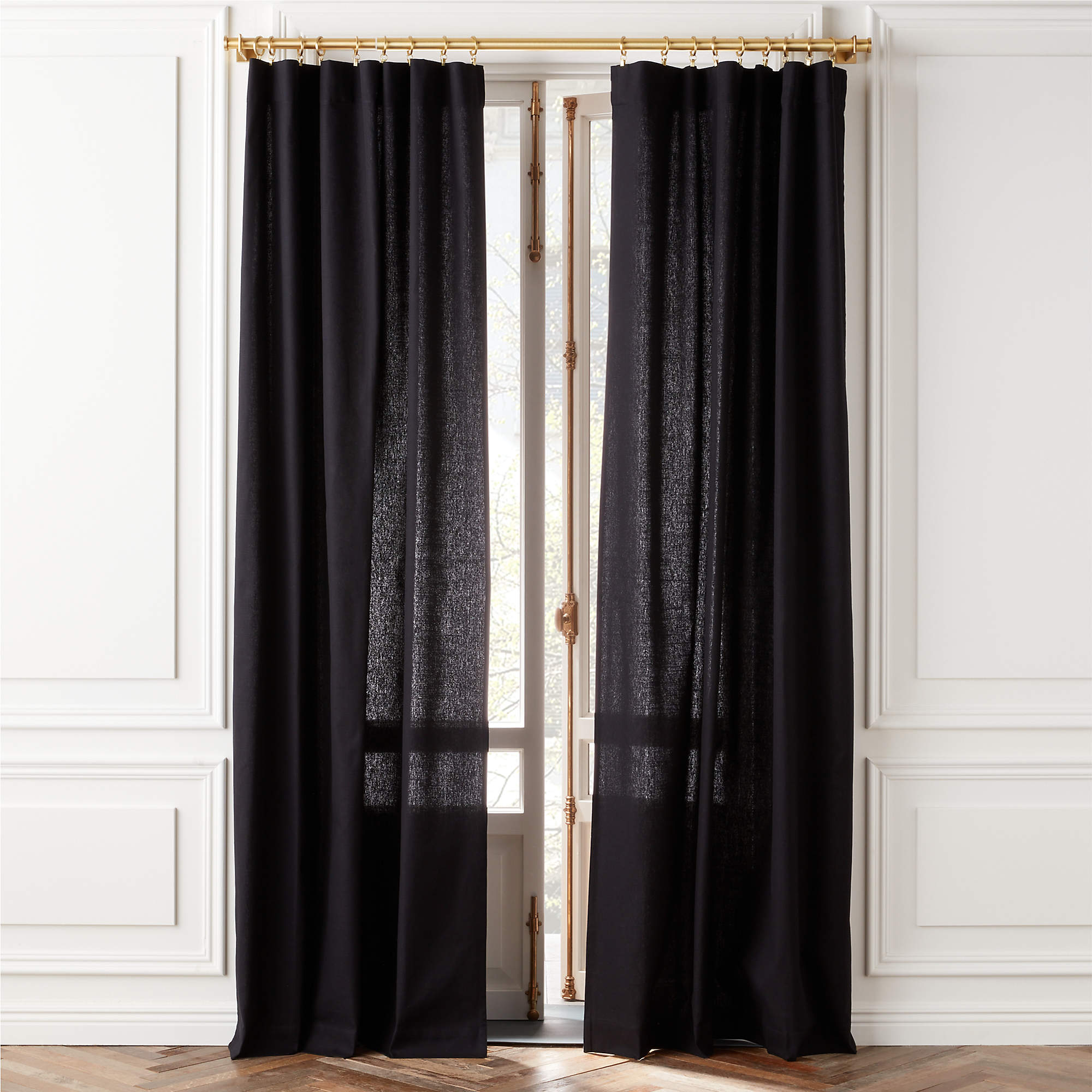 Basketweave Black Cotton Window Curtain Panel 48''x108'', image size:2000x2000