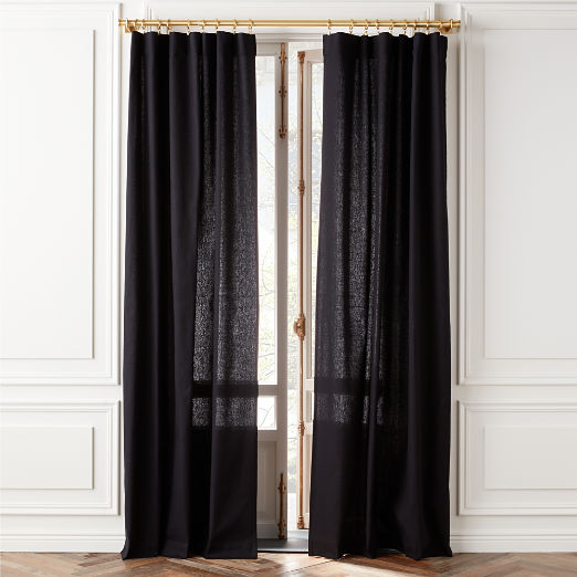 Basketweave Black Cotton Window Curtain Panel