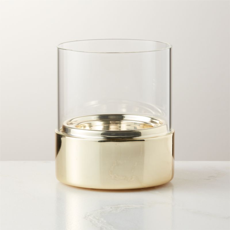 Bassa Champagne Brass and Glass Hurricane Candle Holder by Gianfranco Frattini - image 0 of 6