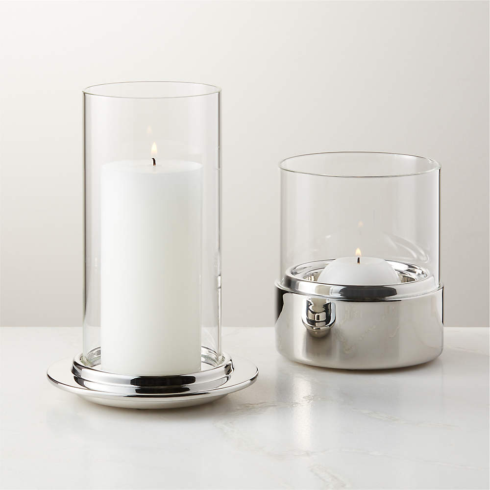 Bassa Stainless Steel and Modern Glass Hurricane Candle Holder + Reviews |  CB2