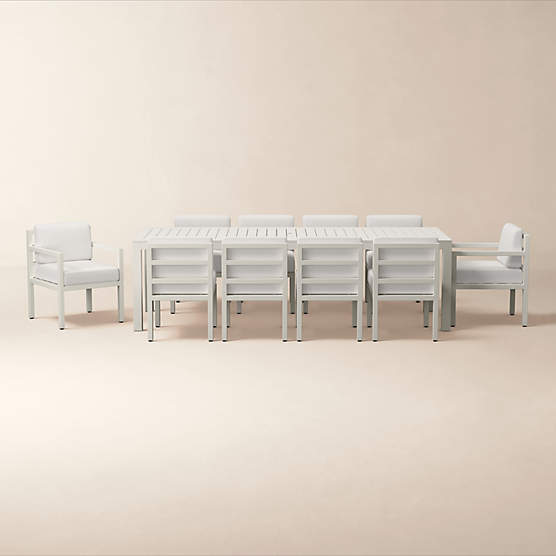 Bay 104" Ivory Aluminum Outdoor Dining Table Set with Ivory Cushions