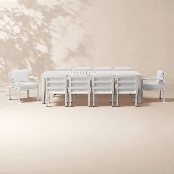 Bay 104" Ivory Aluminum Outdoor Dining Table Set with Ivory Cushions