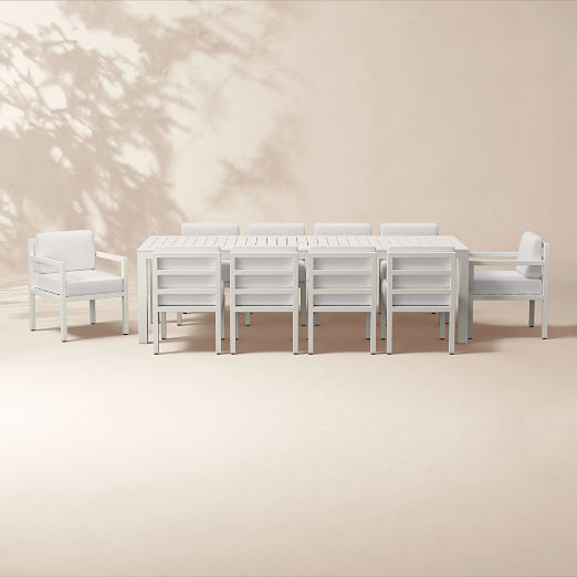 Bay 104" Ivory Aluminum Outdoor Dining Table Set with Ivory Cushions