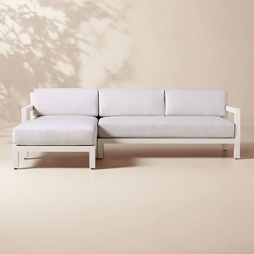 Bay 2-Piece Ivory Aluminum Left-Arm Chaise Outdoor Sectional Sofa with Ivory Cushions