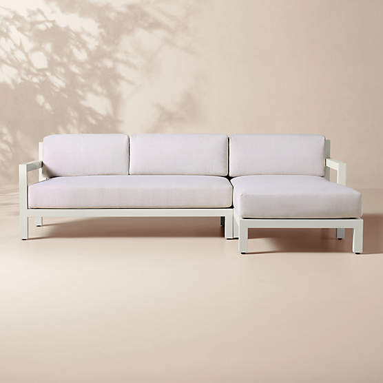 Bay 2-Piece Ivory Aluminum Right-Arm Chaise Outdoor Sectional Sofa Chaise with Ivory Cushions