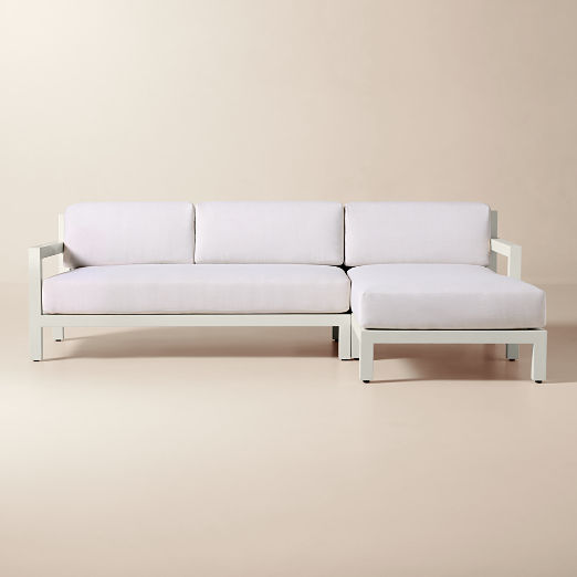 Bay 2-Piece Ivory Aluminum Right-Arm Chaise Outdoor Sectional Sofa Chaise with Ivory Cushions