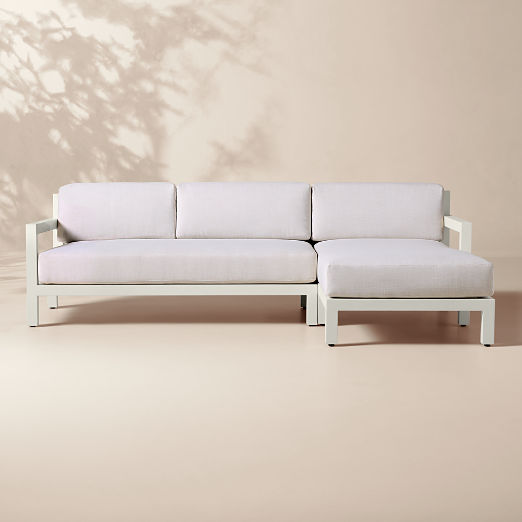 Bay 2-Piece Ivory Aluminum Right-Arm Chaise Outdoor Sectional Sofa Chaise with Ivory Cushions