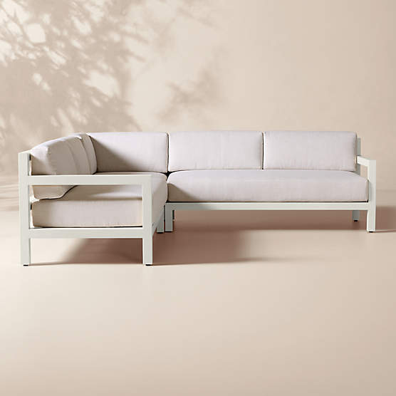 Bay 3-Piece Ivory Aluminum Outdoor Sectional Sofa with Ivory Cushions