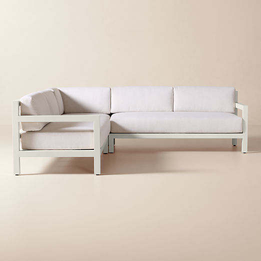 Bay 3-Piece Ivory Aluminum Outdoor Sectional Sofa with Ivory Cushions
